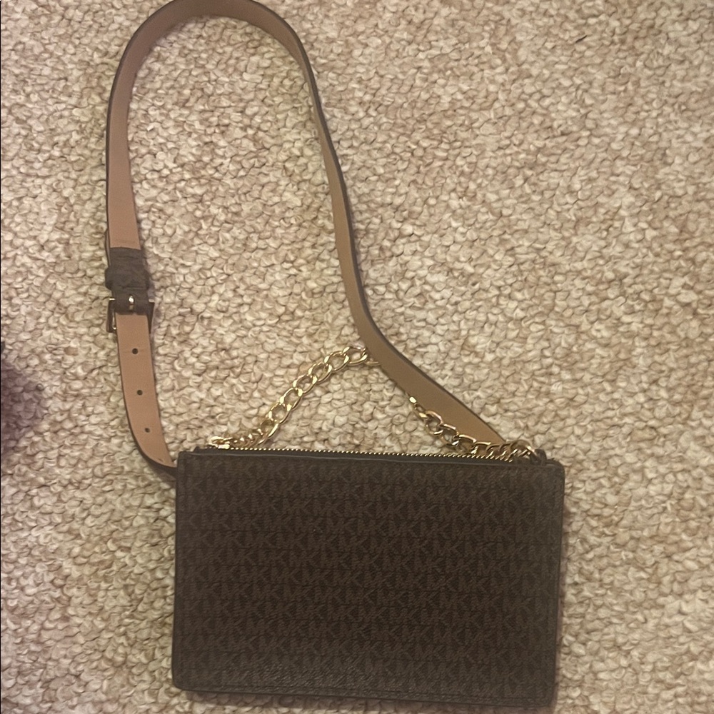 Michael Kors Dark Brown Crossbody Belt/Bag with Gold Chain